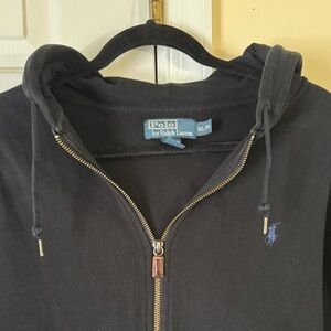 Polo by Ralph Lauren Men's XL black Full Zip hoodie leather zipper tag very nice